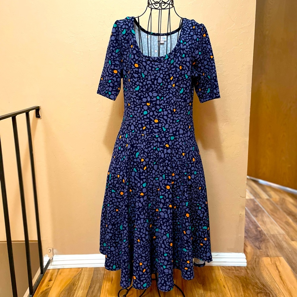 Blue Geometric Lularoe 3/4 sleeve dress XL